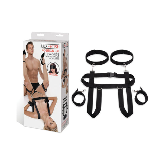 Lux Fetish Position Pal Harness with Removable Thigh Cuffs – Black