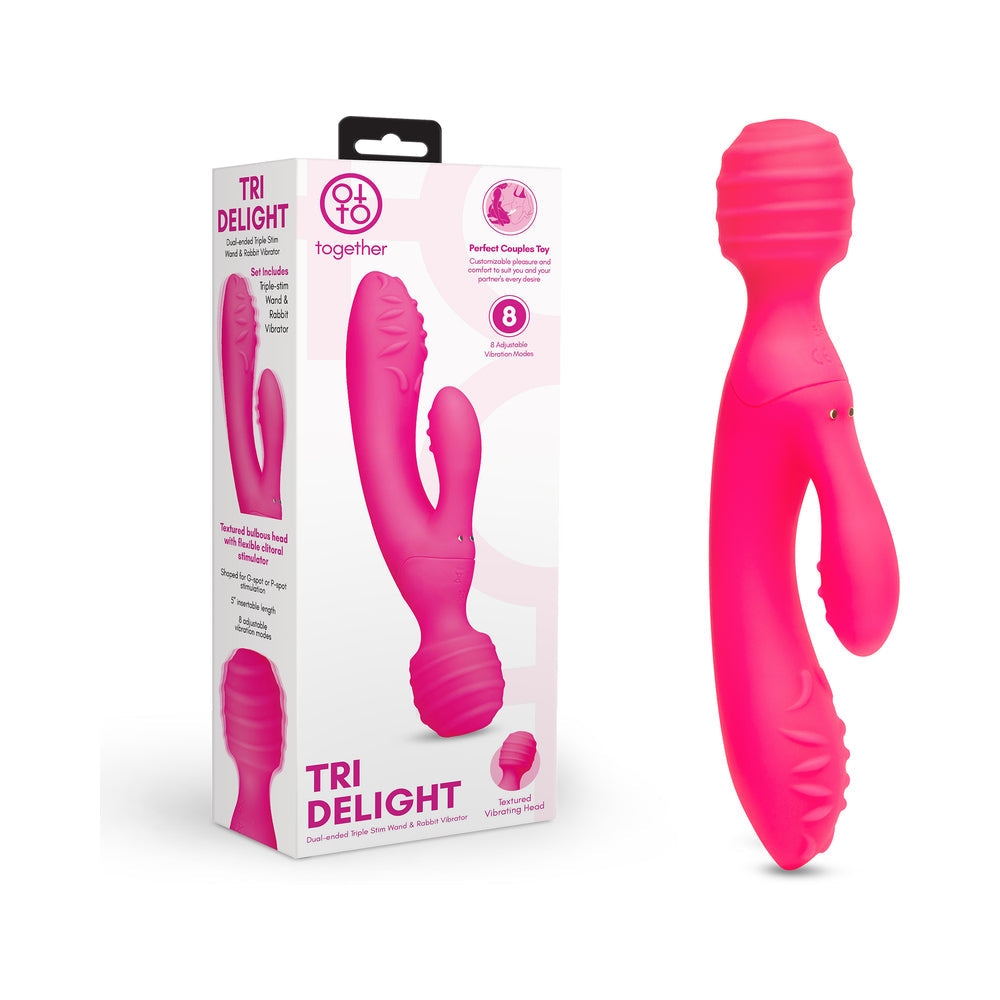 Together Tri Delight Dual-Ended Triple Stim Wand & Rabbit Vibrator – Hot Pink