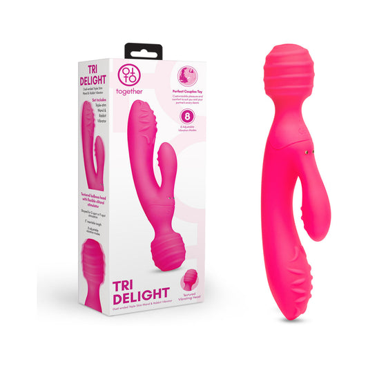 Together Tri Delight Dual-Ended Triple Stim Wand & Rabbit Vibrator – Hot Pink