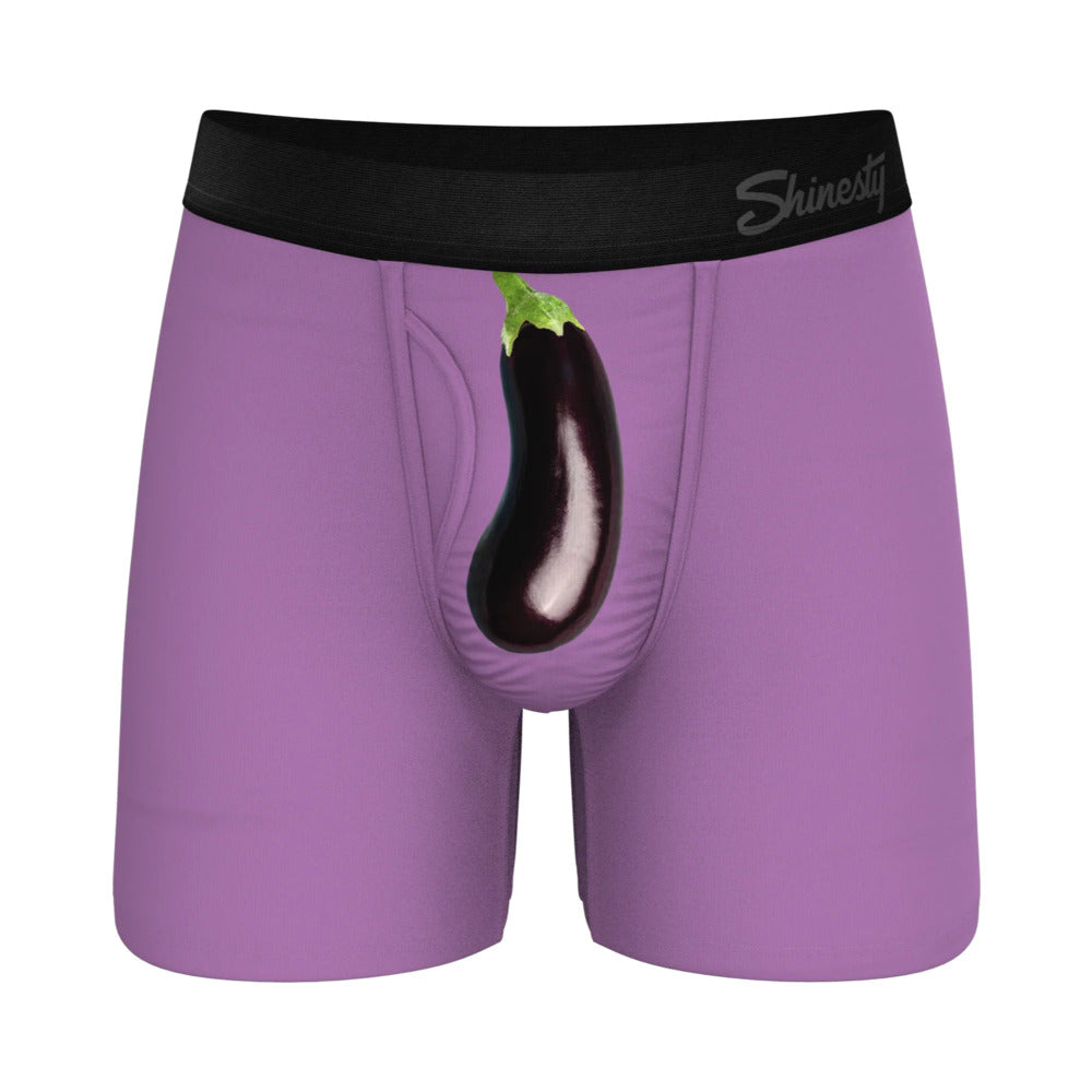 Shinesty Double Entendre Eggplant Ball Hammock Pouch Underwear with Fly – Purple, XL