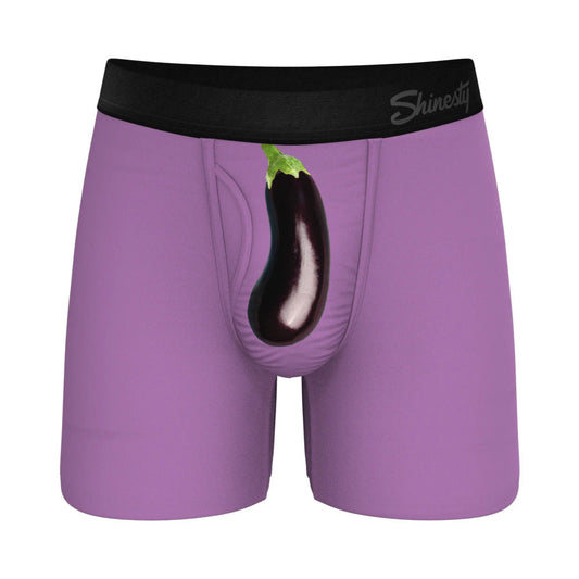 Shinesty Double Entendre Eggplant Ball Hammock Pouch Underwear with Fly – Purple, XL
