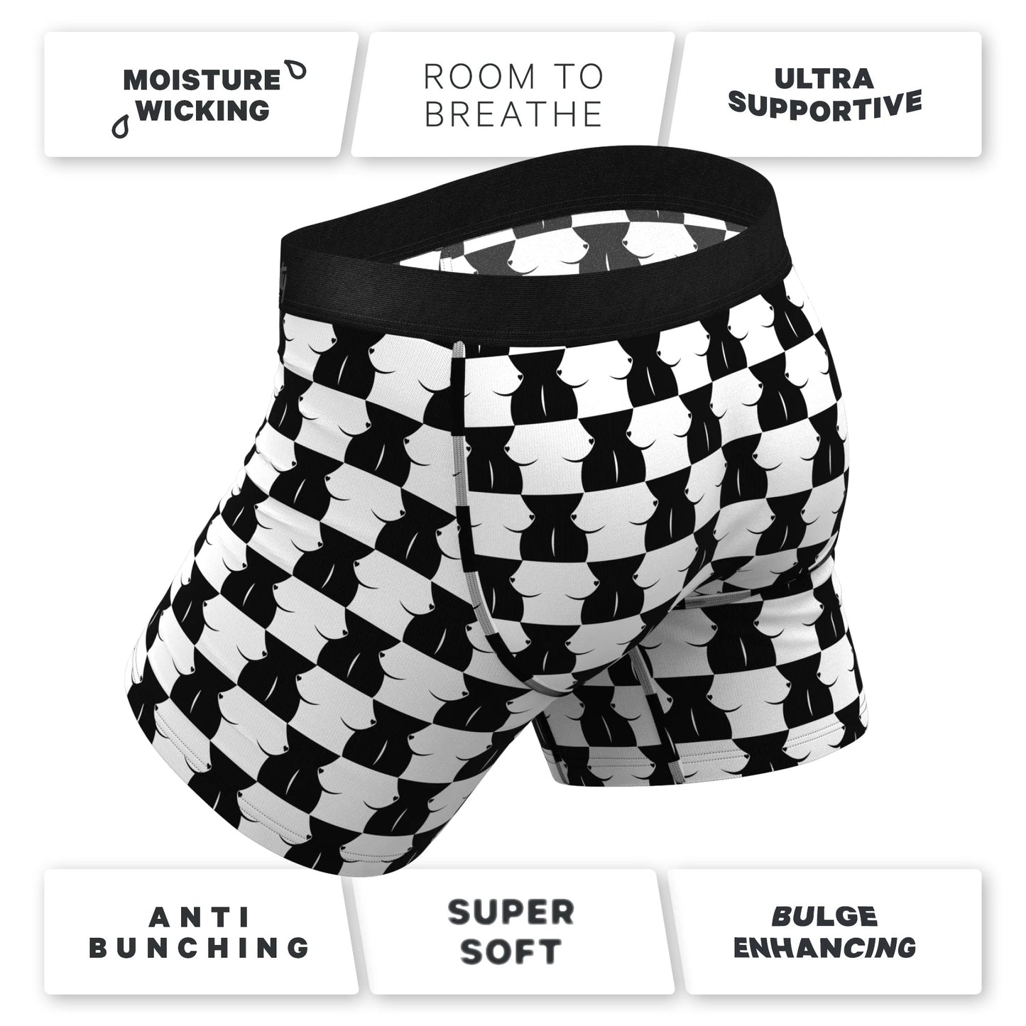 Shinesty The Chest Mate Checkered Ball Hammock Pouch Underwear - Black, Size S
