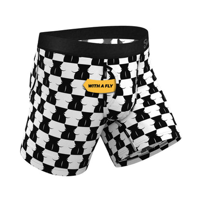 Shinesty The Chest Mate Checkered Ball Hammock Pouch Underwear – Black/White