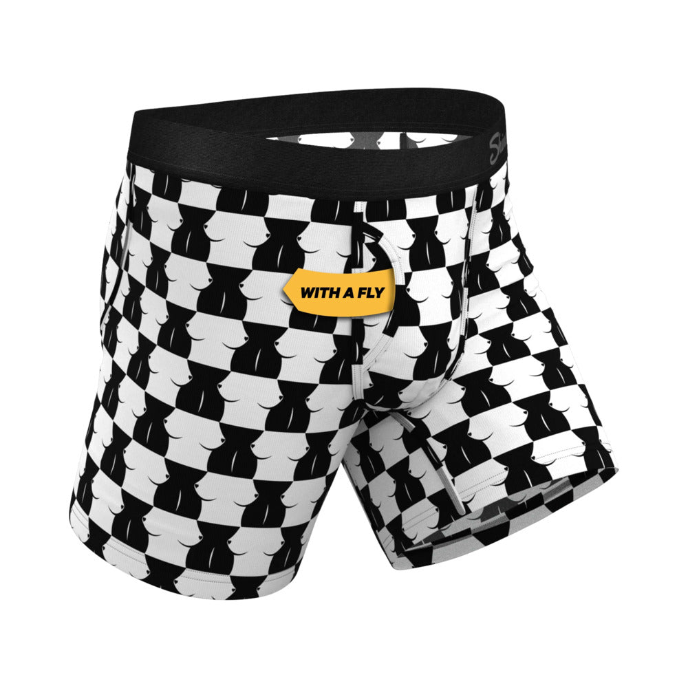 Shinesty The Chest Mate Checkered Ball Hammock Pouch Underwear with Fly - Black & White - Size L