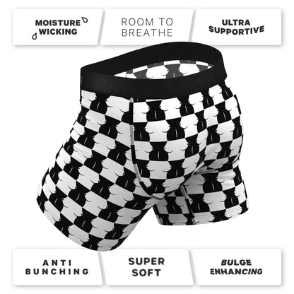 Shinesty The Chest Mate Checkered Ball Hammock Pouch Underwear with Fly - Black & White - Size L