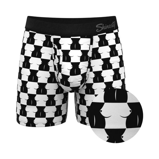 Shinesty The Chest Mate Checkered Ball Hammock Pouch Underwear XL – Black and White