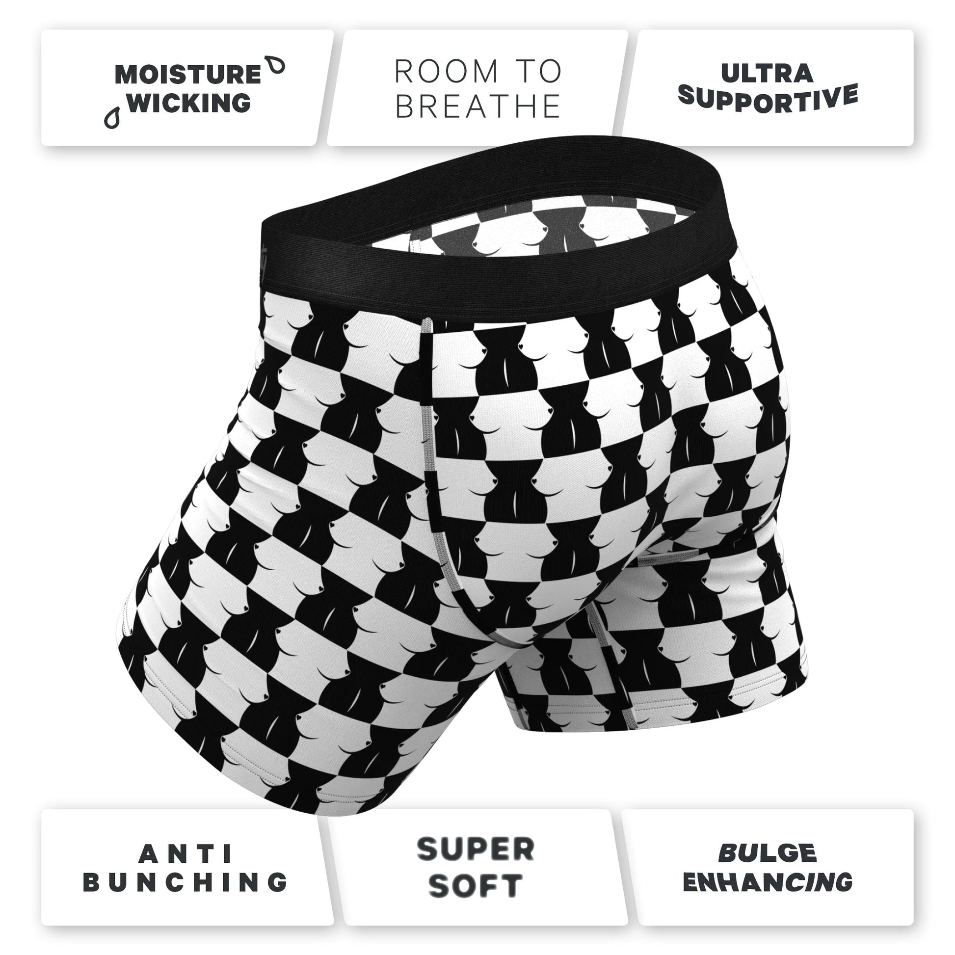 Shinesty The Chest Mate Checkered Ball Hammock Pouch Underwear with Fly – Black/White