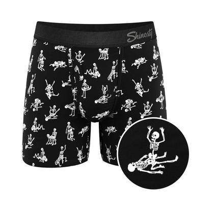 Shinesty The Bare Back Bones Glow-in-the-Dark Skeletons Ball Hammock Pouch Underwear with Fly 5XL - Black