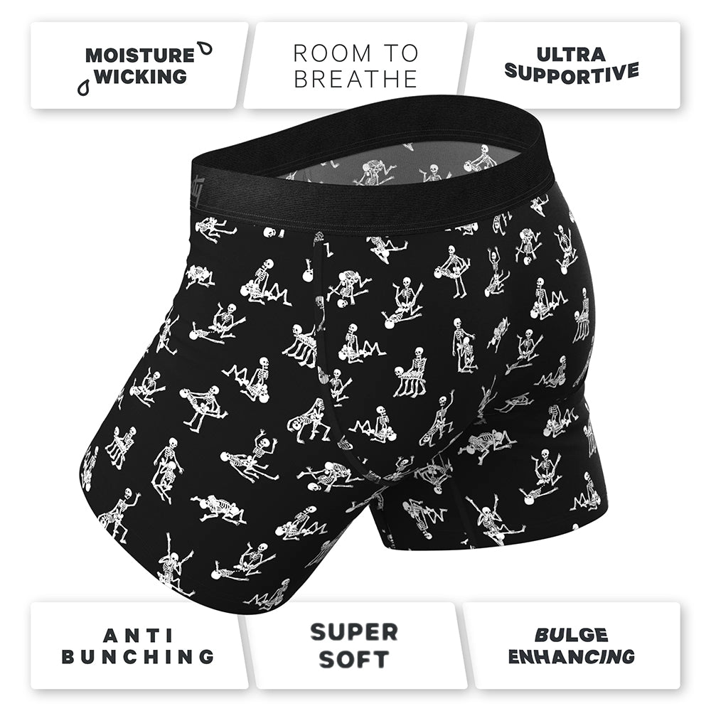 Shinesty The Bare Back Bones Glow-in-the-Dark Skeletons Ball Hammock Pouch Underwear with Fly 5XL - Black