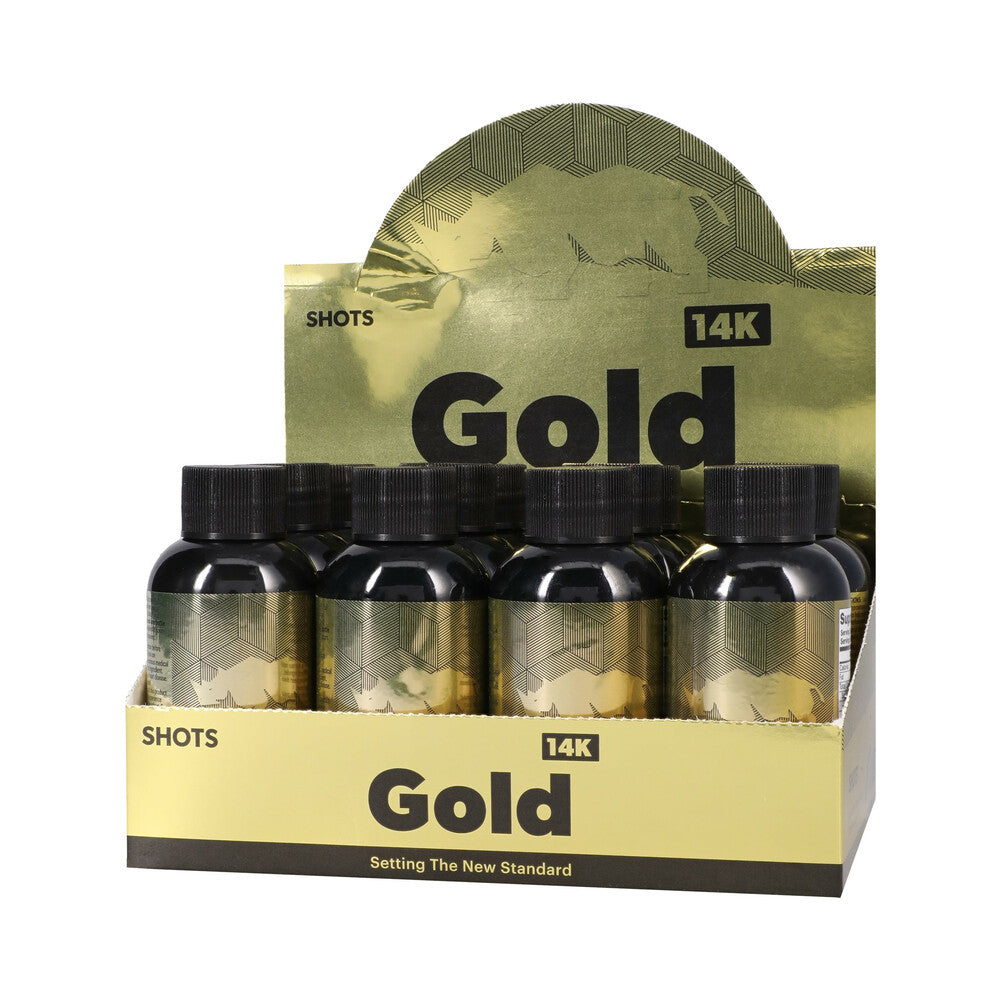 Rhino Gold 14K Liquid Shots 12-Pack Display – 2 oz Bottles