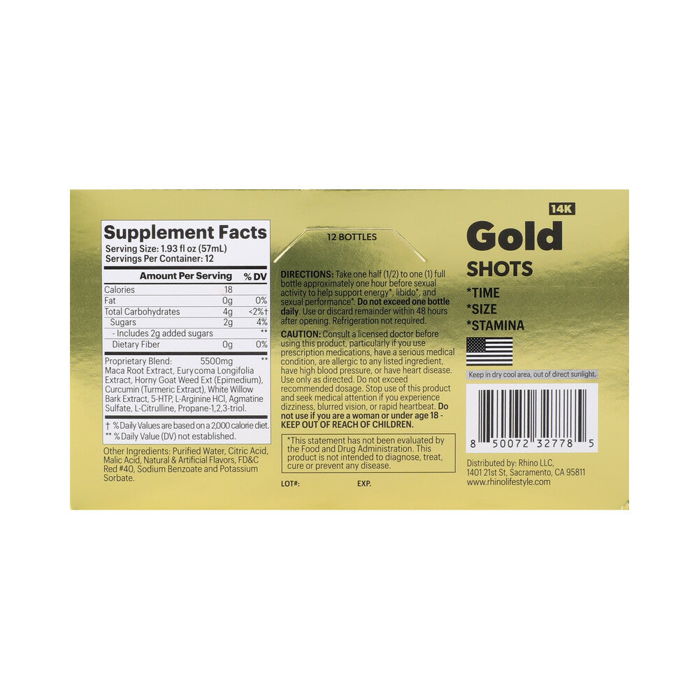 Rhino Gold 14K Liquid Shots 12-Pack Display – 2 oz Bottles