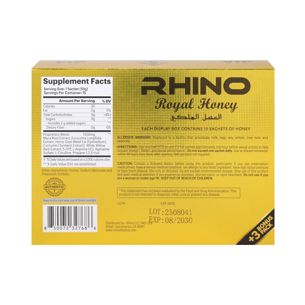 Rhino Royal Honey 15-Pack Display - Herbal Supplement