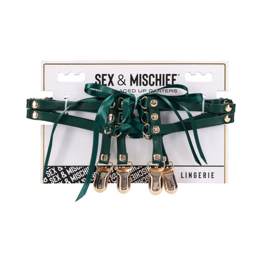 Sportsheets Indica Laced Up Garters – Emerald Green Faux Leather