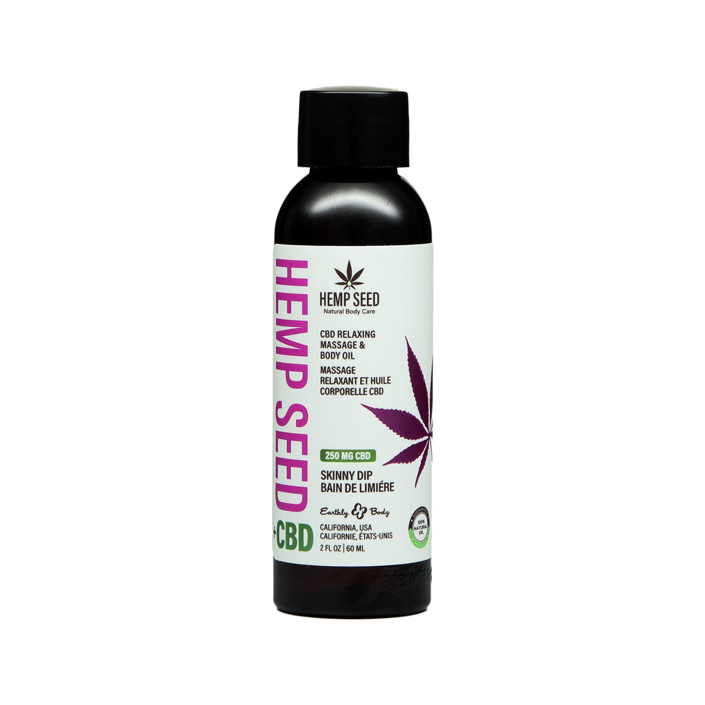 Earthly Body Hemp Seed CBD Relaxing Massage and Body Oil - Skinny Dip - Vanilla + Cotton Candy - 2 oz