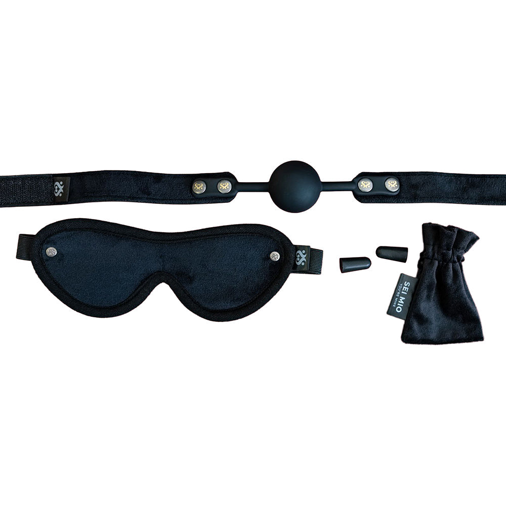 SEI MIO Sensory Surrender Blindfold, Gag and Earplug Kit - Black