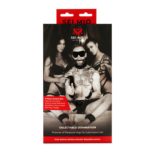 SEI MIO Supreme Hog Tied Submissive Play Set with Restraints and Flogger - Black