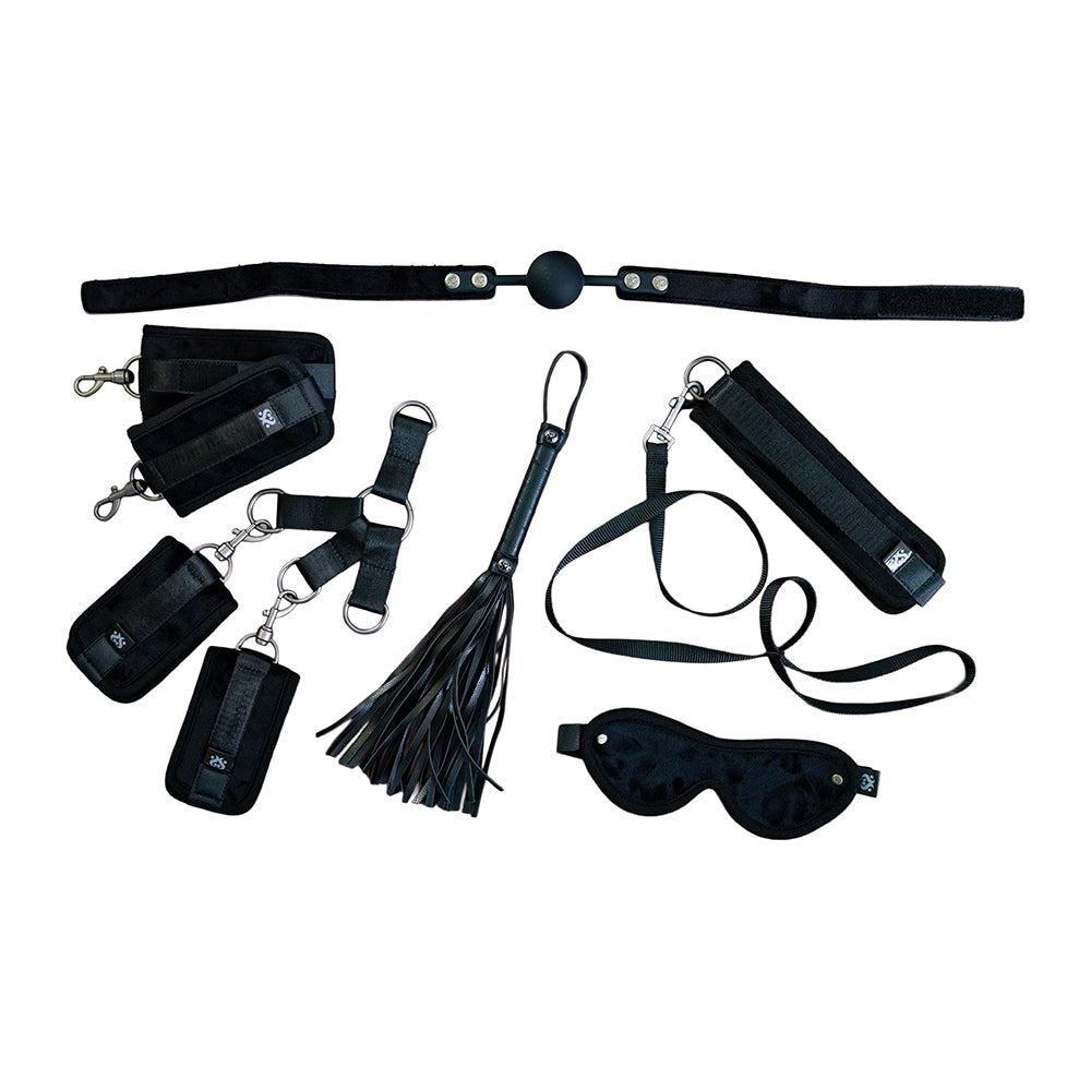 SEI MIO Supreme Hog Tied Submissive Play Set with Restraints and Flogger - Black