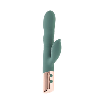 Evolved The Shimmy Mint Rechargeable Vibrating Device with Thrusting and Clitoral Stimulation – Green