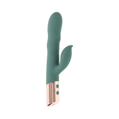 Evolved The Shimmy Mint Rechargeable Vibrating Device with Thrusting and Clitoral Stimulation – Green