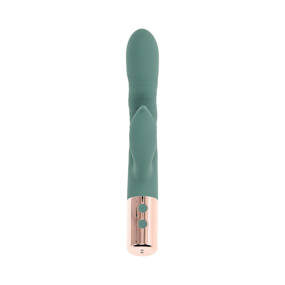 Evolved The Shimmy Mint Rechargeable Vibrating Device with Thrusting and Clitoral Stimulation – Green