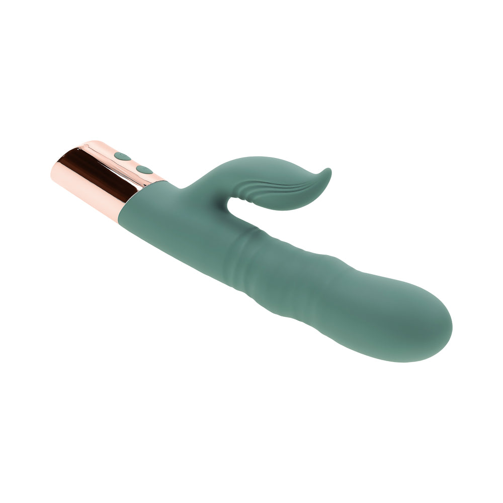 Evolved The Shimmy Mint Rechargeable Vibrating Device with Thrusting and Clitoral Stimulation – Green