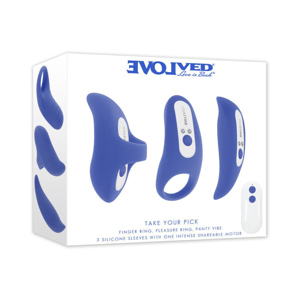 Evolved Take Your Pick Bullet Set – Blue, 3 Interchangeable Silicone Sleeves