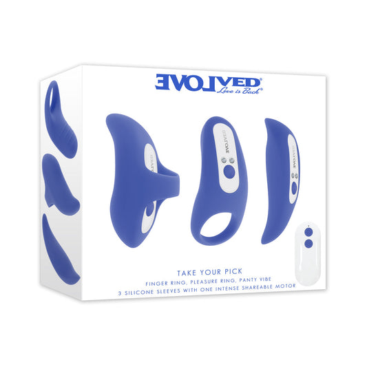 Evolved Take Your Pick Bullet Set – Blue, 3 Interchangeable Silicone Sleeves