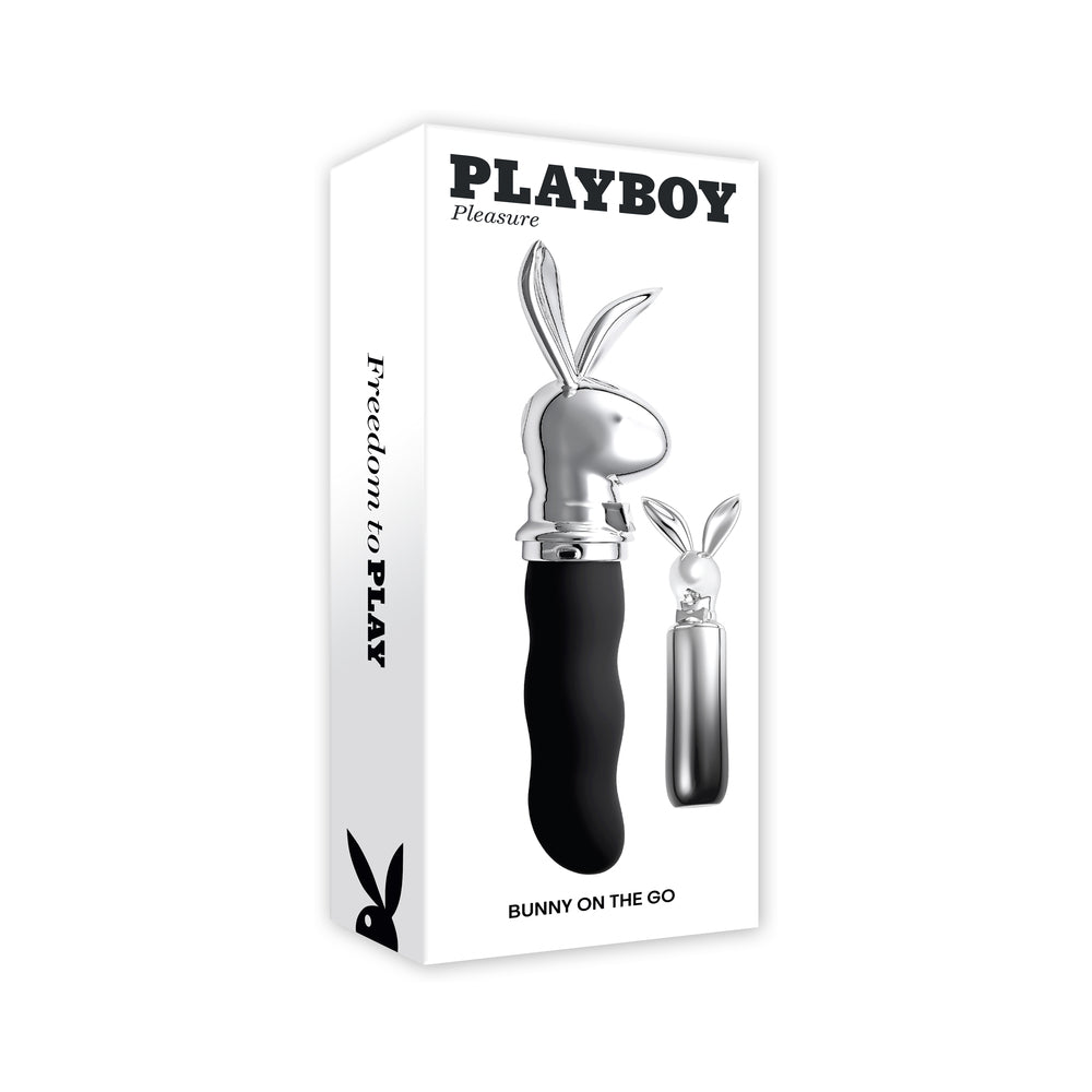 Playboy Bunny On The Go 2 AM Vibrator - 10-Speed, Waterproof, Hematite/Chrome