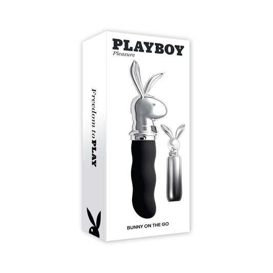 Playboy Bunny On The Go 2 AM Vibrator - 10-Speed, Waterproof, Hematite/Chrome