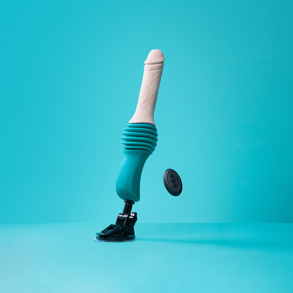 b-Vibe Realistic Thrusting Dildo Machine – 6.5" Thrusting Dildo with Remote Control – Vanilla/Ivory