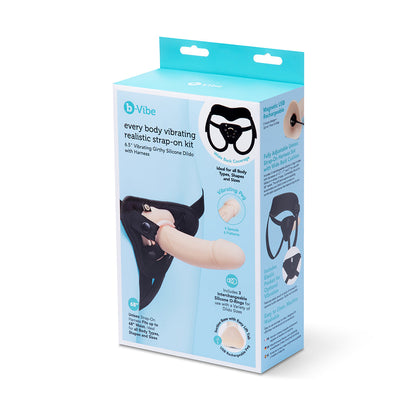b-Vibe Every Body Vibrating Realistic Strap-On Kit – 6.5" Silicone Dildo with Harness – Vanilla/Ivory/Beige