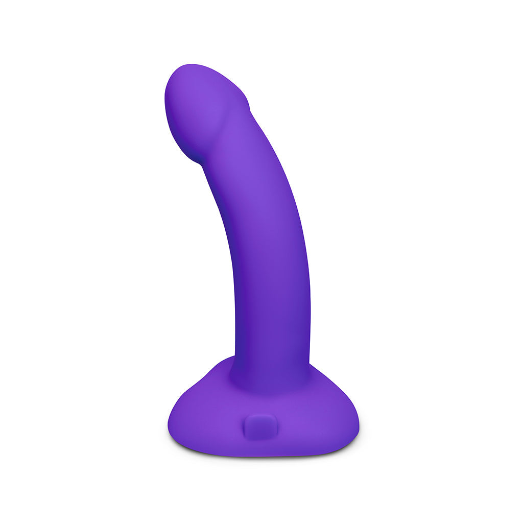 b-Vibe Vibrating Curved Strap-On Kit – 6.5" Silicone Dildo with Harness – Purple and Black