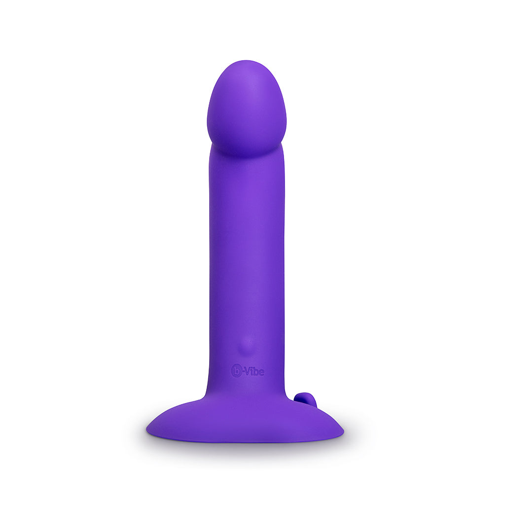 b-Vibe Vibrating Curved Strap-On Kit – 6.5" Silicone Dildo with Harness – Purple and Black