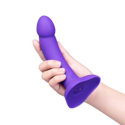 b-Vibe Vibrating Curved Strap-On Kit – 6.5" Silicone Dildo with Harness – Purple and Black