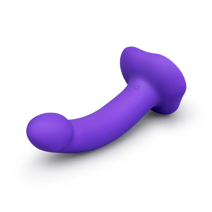 b-Vibe Vibrating Curved Strap-On Kit – 6.5" Silicone Dildo with Harness – Purple and Black
