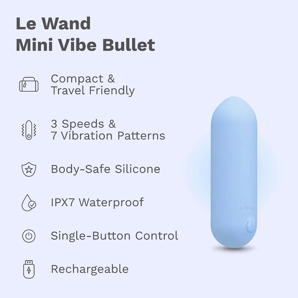 Le Wand Mini Vibe Bullet - Compact Waterproof Rechargeable Bullet Vibrator - Blue