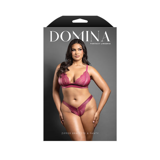 Fantasy Lingerie Domina Bralette & Panty Set - Berry Queen Size with Zipper Details