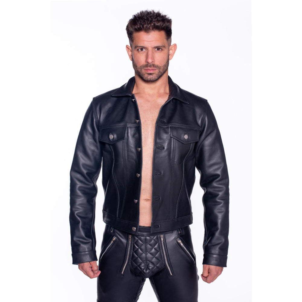 Prowler RED Leather Trucker Jacket - Black - Size S