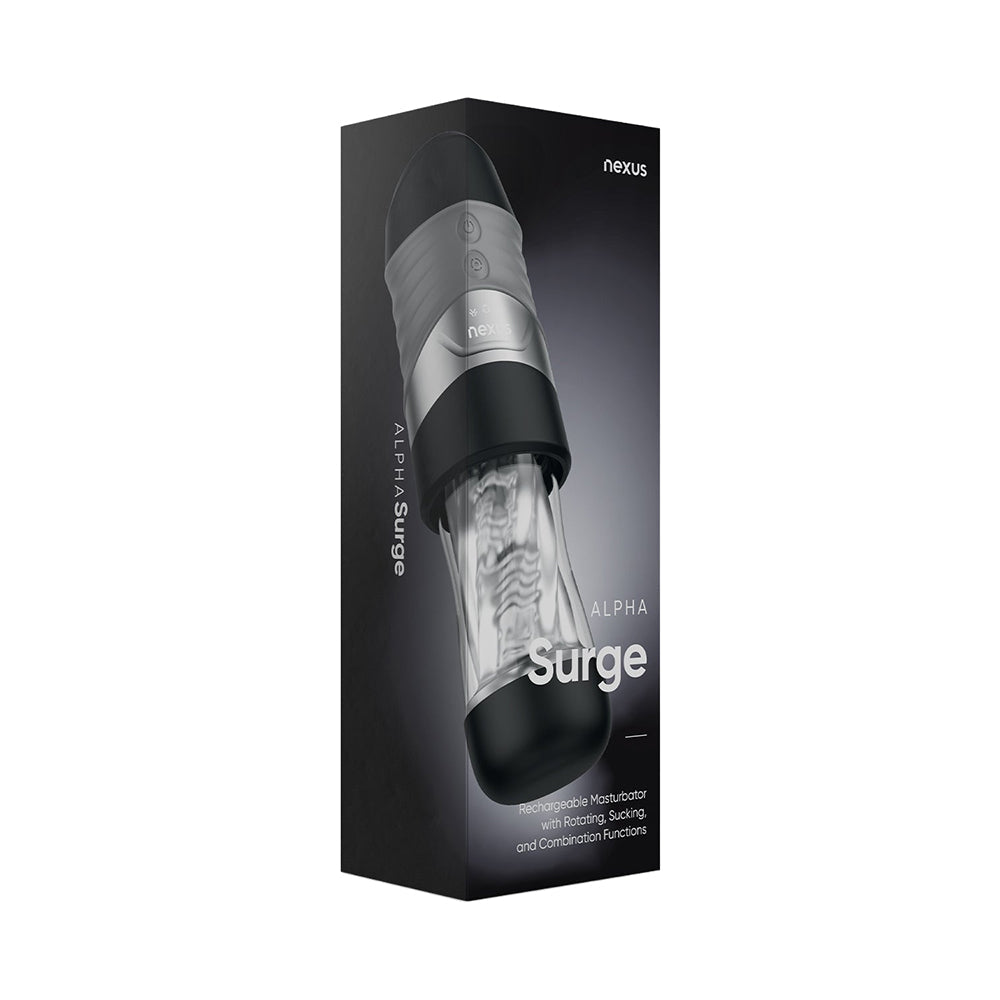 Nexus Alpha Surge Masturbator – Six Modes of Suction and Rotation – Black/Clear