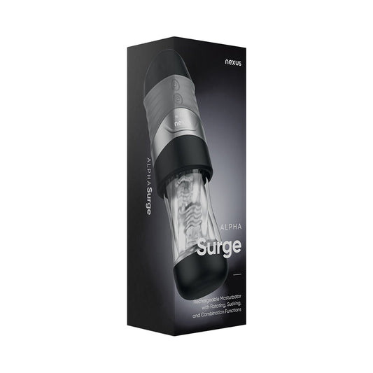 Nexus Alpha Surge Masturbator – Six Modes of Suction and Rotation – Black/Clear