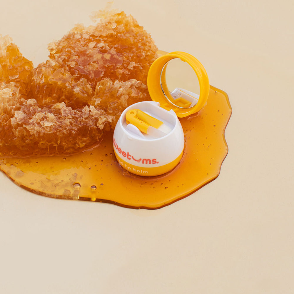 Sweetums Honey Flavored Lip Balm – Hydrating Lip Care with Built-in Mirror