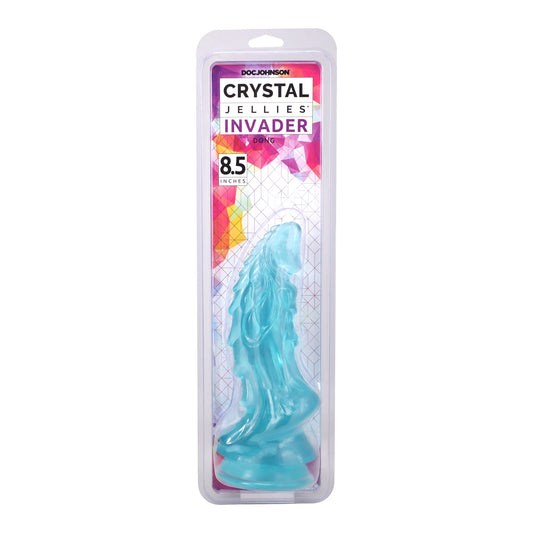 Doc Johnson Crystal Jellies Invader Dildo – Teal, 8.5 in. with Suction Cup Base