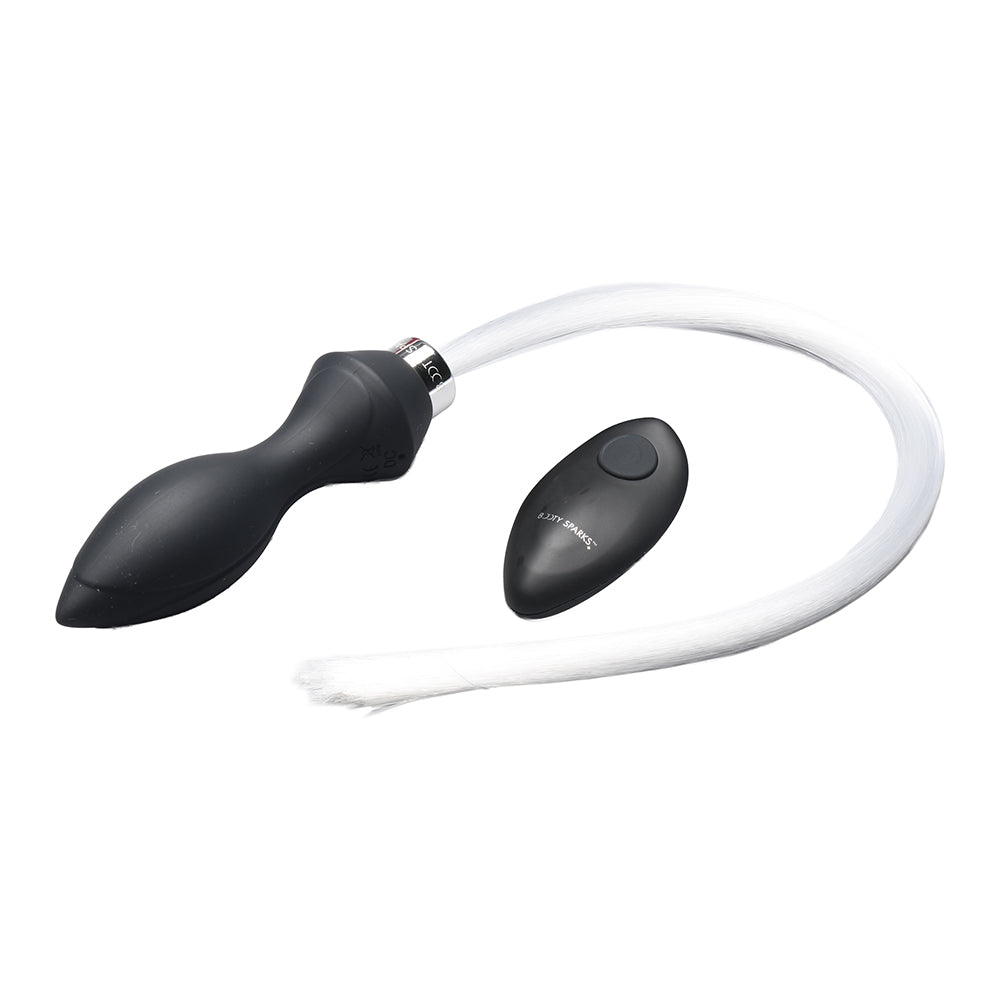 XR Brands Booty Sparks Vibrating Silicone Butt Plug with Optical Fiber Tail – Black/Clear