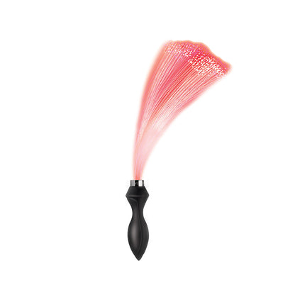 XR Brands Booty Sparks Vibrating Silicone Butt Plug with Optical Fiber Tail – Black/Clear