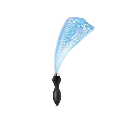 XR Brands Booty Sparks Vibrating Silicone Butt Plug with Optical Fiber Tail – Black/Clear