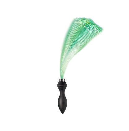 XR Brands Booty Sparks Vibrating Silicone Butt Plug with Optical Fiber Tail – Black/Clear