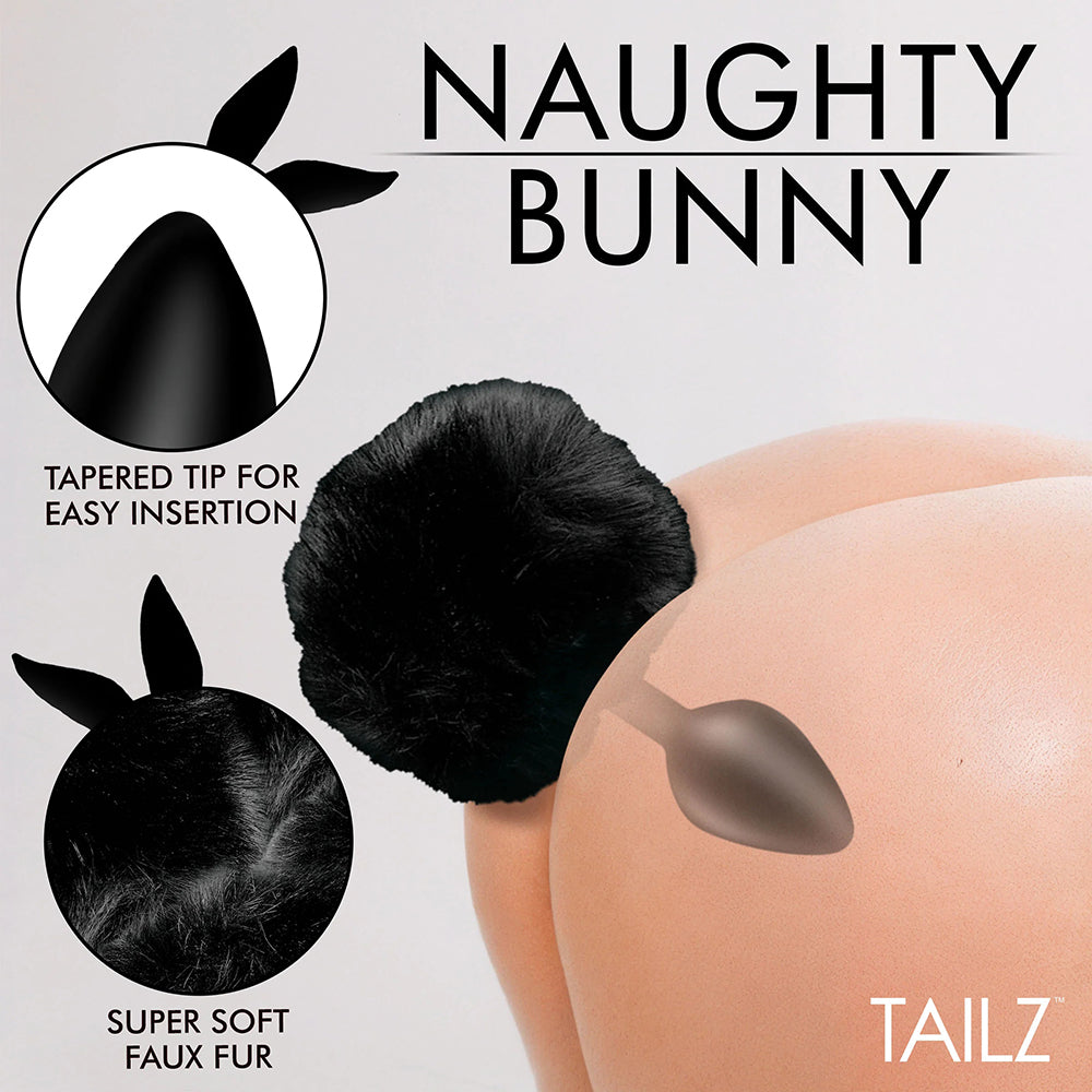 Tailz Fluffy Bunny Tail Silicone Plug – Black