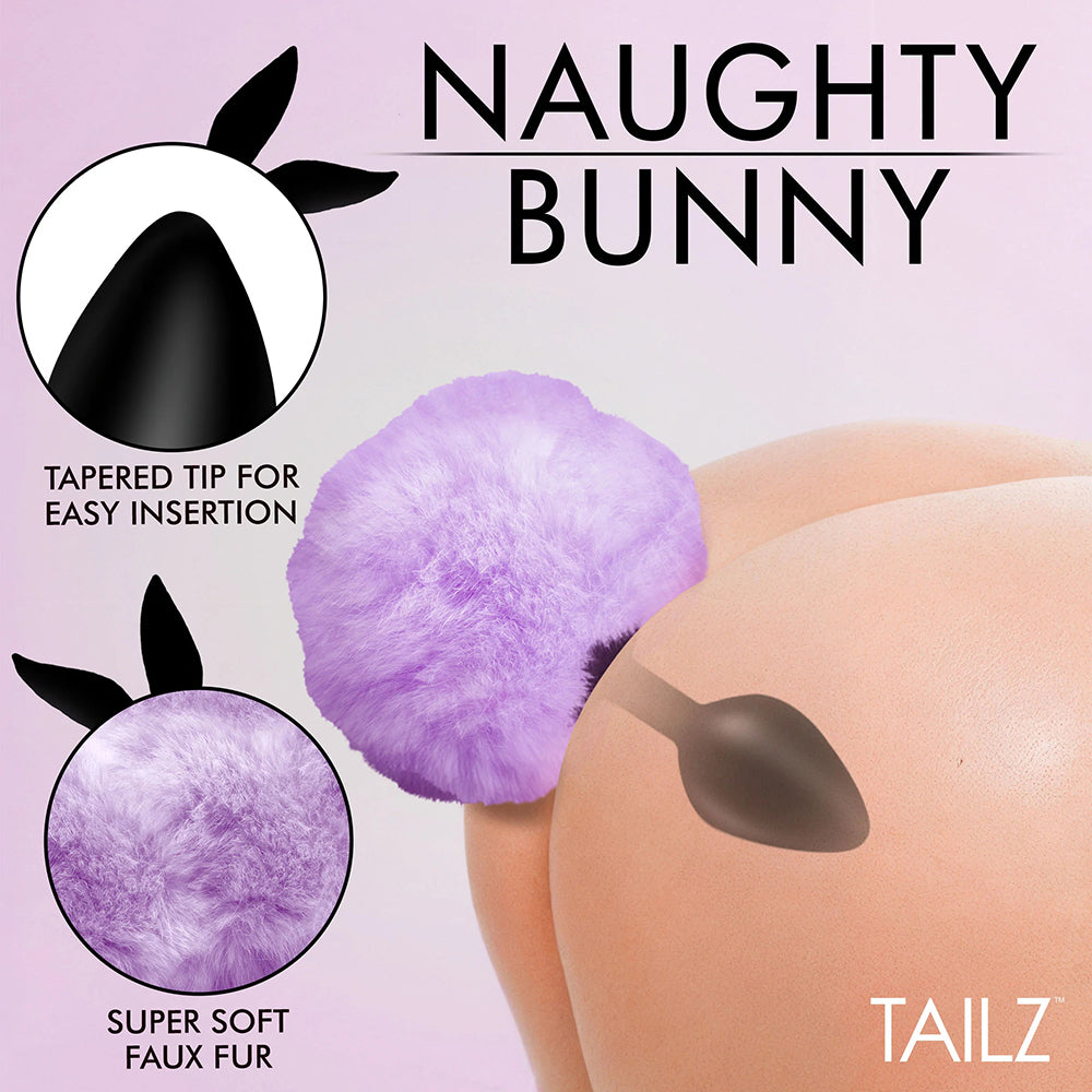 Tailz Fluffy Bunny Tail Silicone Plug - Purple - Body-Safe Silicone