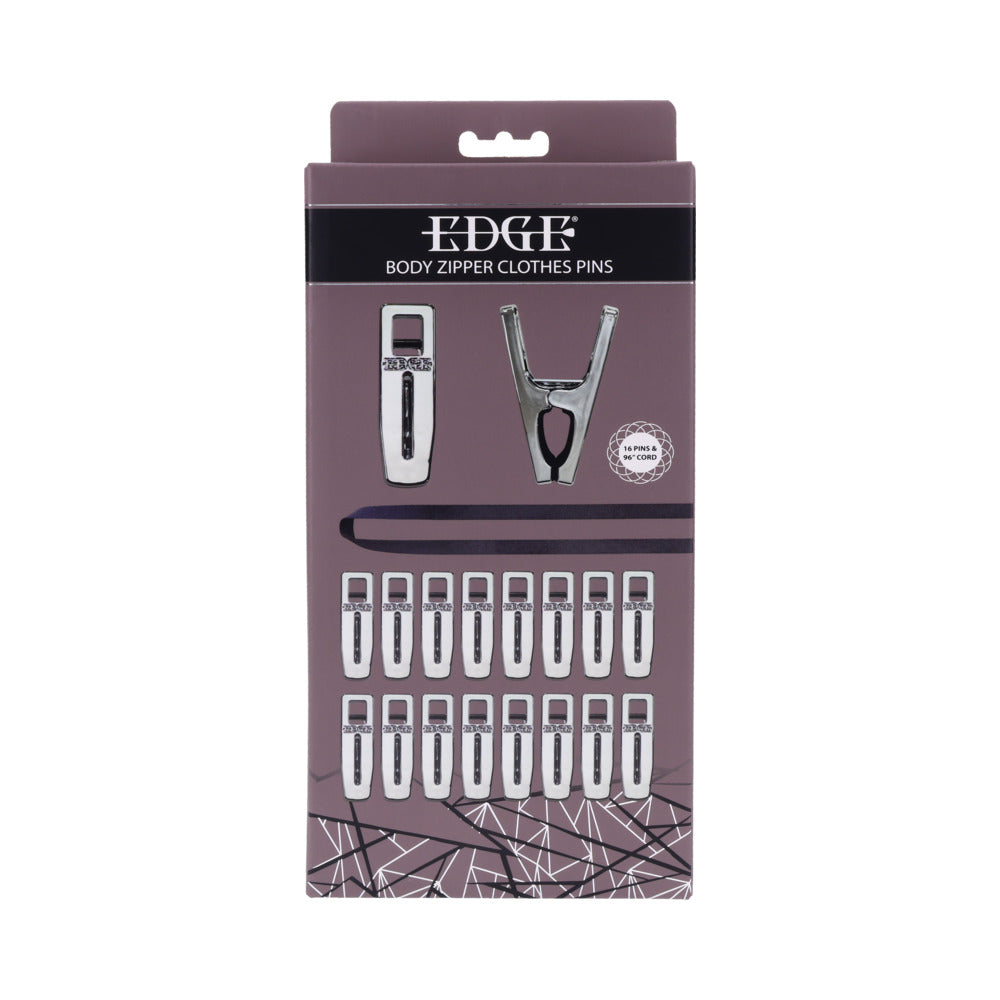 Sportsheets Edge Body Zipper Clothes Pins – Silver, 16 Clamps with Silicone Lining