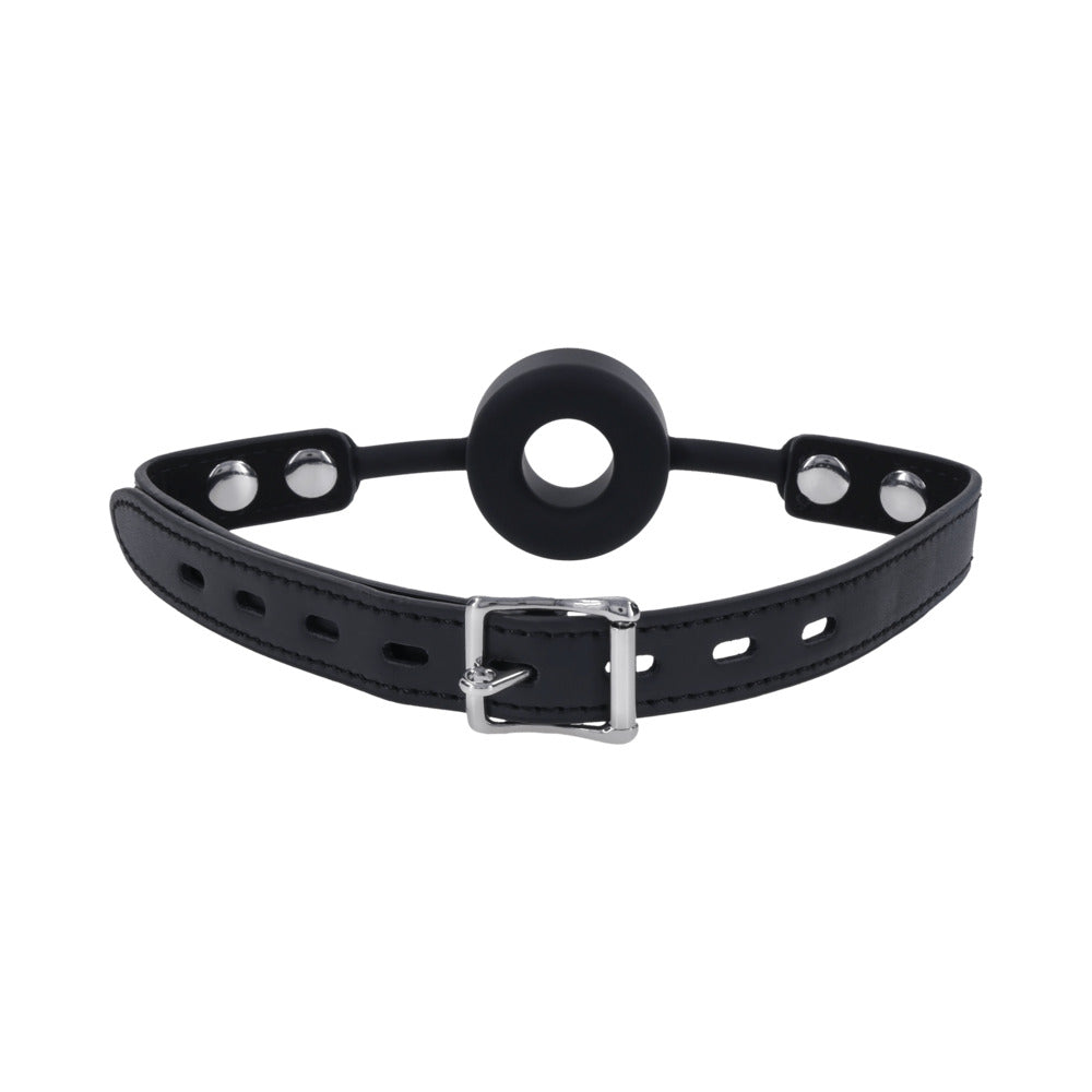 Sportsheets Edge Silicone Ring Gag – Black – Breathable Design with Adjustable Strap